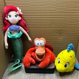 Disney Official Plush Little Mermaid Ariel Sebastian flounder Bundle Lot